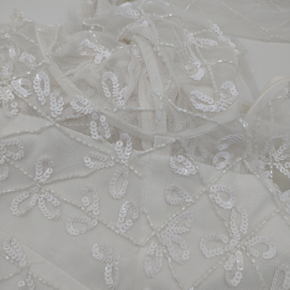 Adrianna Papell White Hand Beaded Long Sleeve Sheath Formal Dress Size 8 - Picture 14 of 16